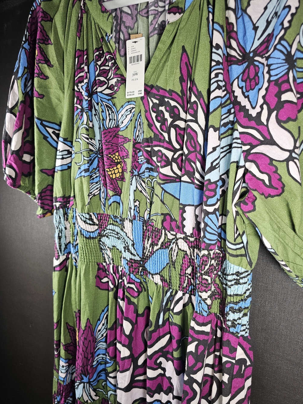 Anthropologie Olive Green Floral Midi Dress with Purple & Blue Accents - Picture 4 of 7